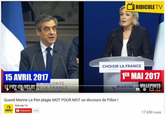 Capture Le Pen plagiat Fillon
